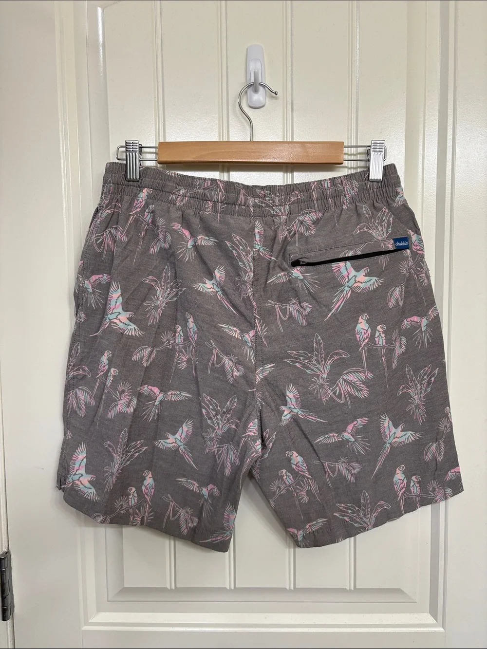 Chubbies Gray Tropical Parrot Print Swim Trunks with Teal Drawstring summer